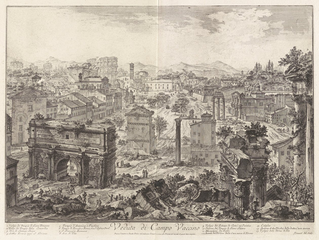 Veduta di Campo Vaccino (Udsigt over Campo Vaccino [Forum Romanum, fra Capitoline Hill]), fra Vedute di Roma (Udsigt over Rom) af Giovanni Battista Piranesi