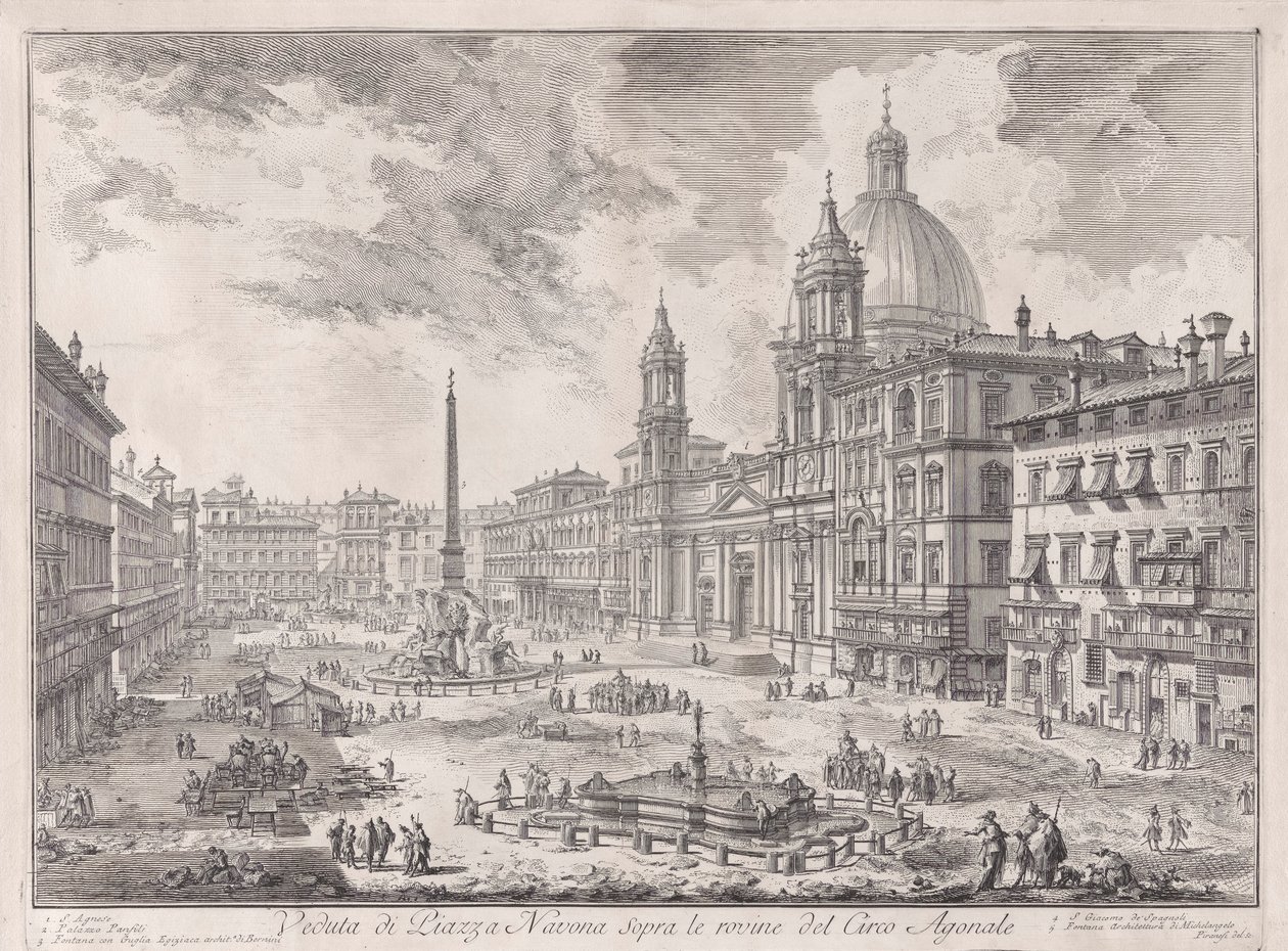 Udsigt over Piazza Navona over ruinerne af Domitians cirkus, fra Vedute di Roma (Udsigt over Rom) af Giovanni Battista Piranesi
