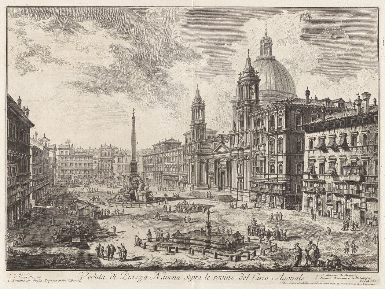 Udsigt over Piazza Navona over ruinerne af Circus Agonalis (Udsigt over Piazza Navona over ruinerne af Domitians cirkus), fra Vedute di Roma (Udsigter over Rom) af Giovanni Battista Piranesi