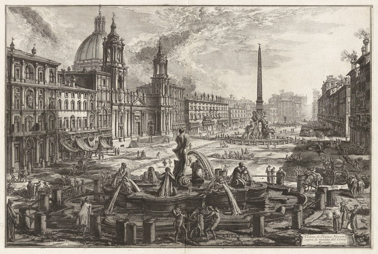 Udsigt over Piazza Navona over ruinerne af Circus Agonalis [Domitians cirkus], fra Vedute di Roma (Udsigter over Rom) af Giovanni Battista Piranesi