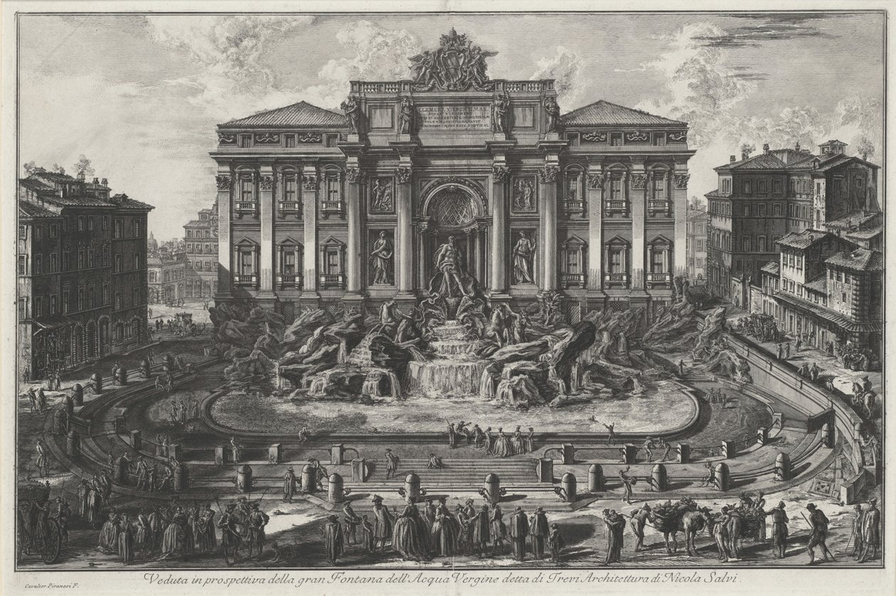 Perspektivisk udsigt over den store fontæne Acqua Vergine, kaldet Trevi, arkitektur af Nicola Salvi af Giovanni Battista Piranesi