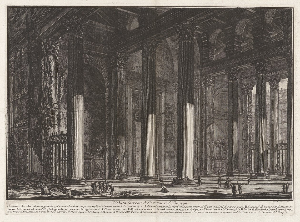 Indvendig udsigt over Pantheons Pronaos, fra Vedute di Roma (Udsigt over Rom) af Giovanni Battista Piranesi