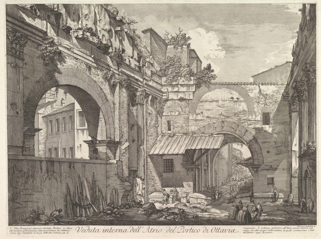 Indvendigt syn på Atrium af Portico di Ottavia Internt Udsigt over Atrium of Porti ..., 1760. af Giovanni Battista Piranesi