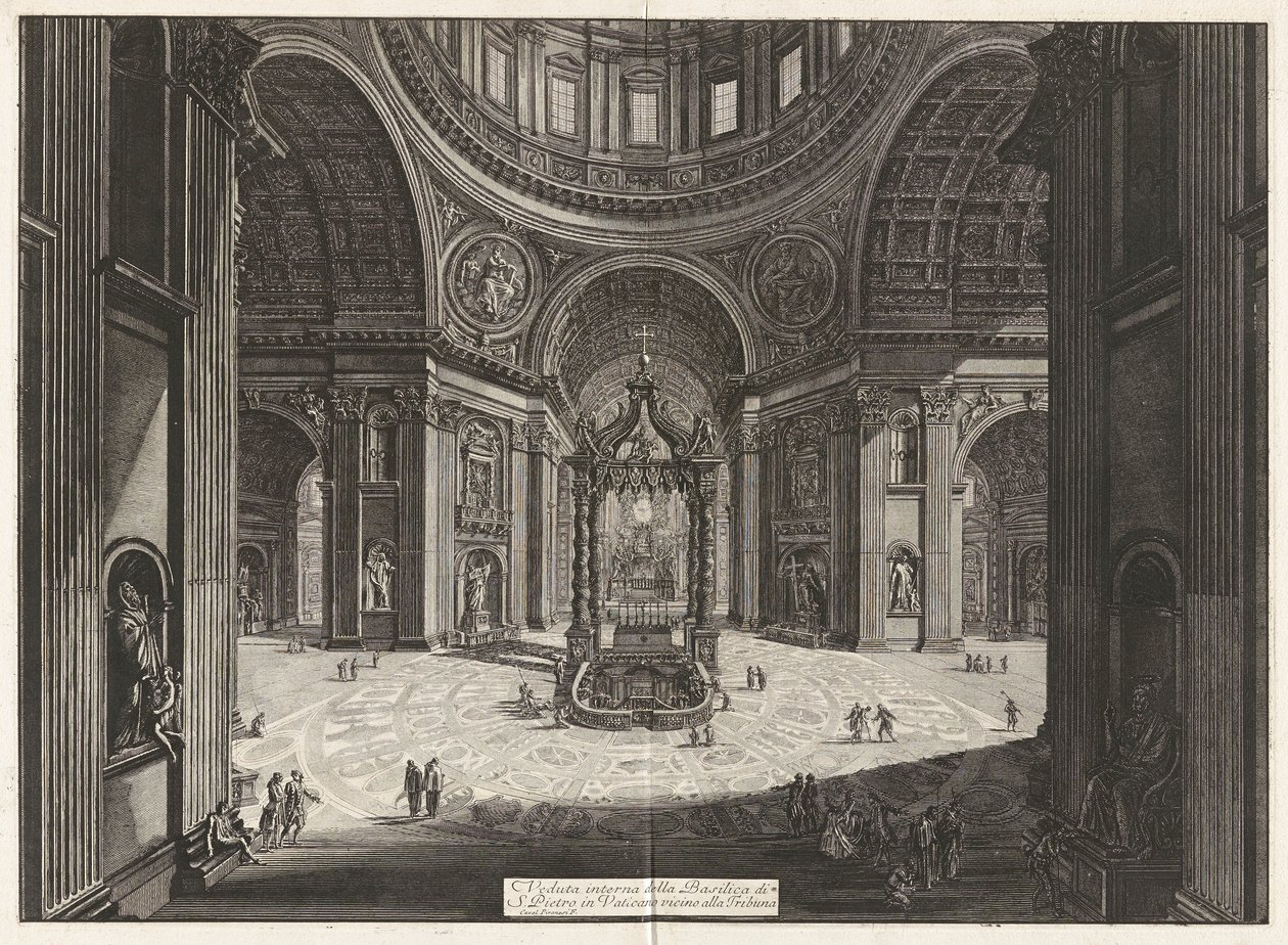 Indvendig udsigt over Basilica Saint Peter af Giovanni Battista Piranesi