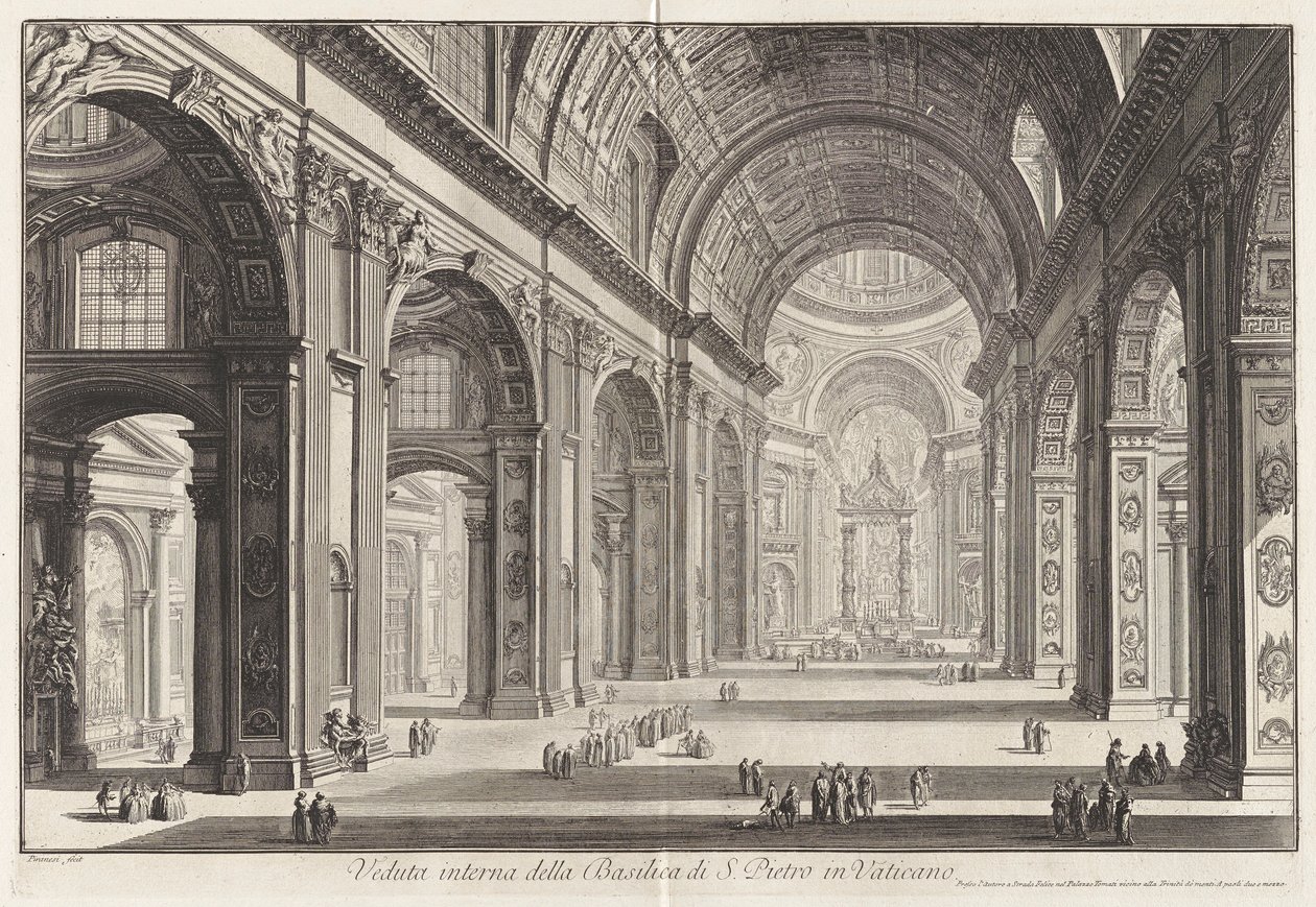 Indvendig udsigt over Sankt Peters basilika af Giovanni-Battista Piranesi