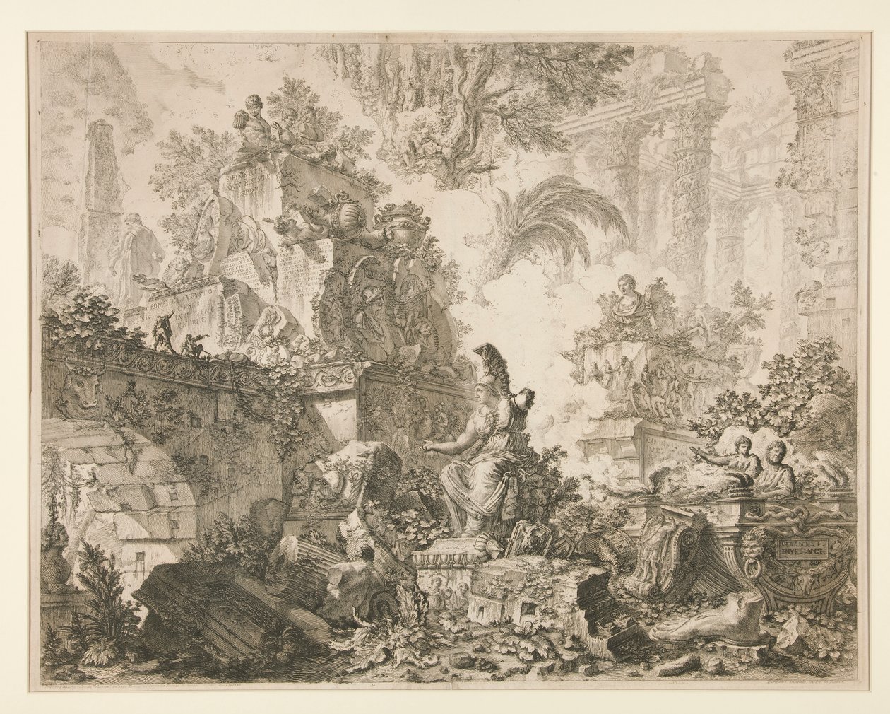 Udsigt over Rom: Frontispice med statue af Minerva af Giovanni Battista Piranesi