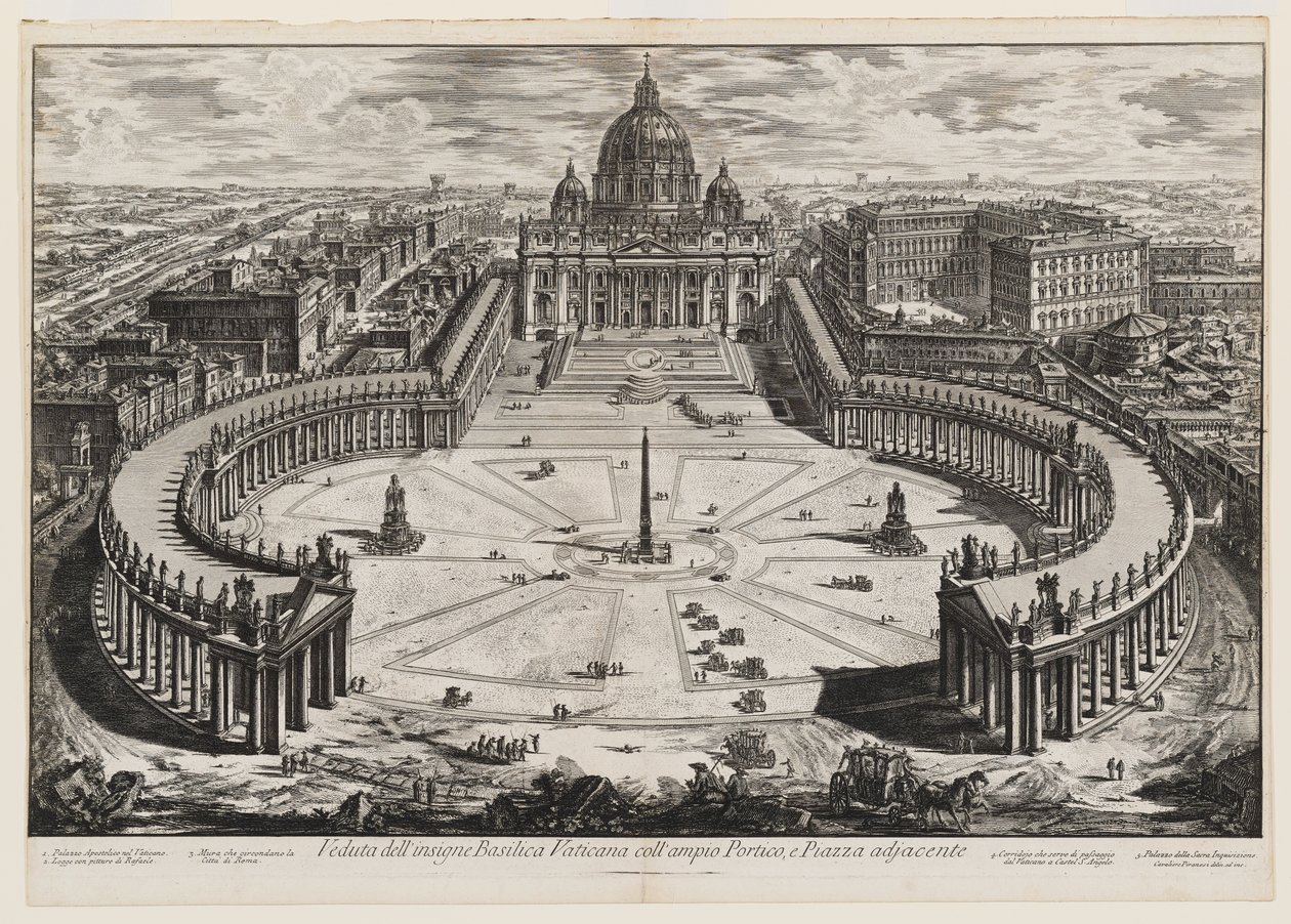 Udsigt over den fornemme Vatikanbasilika med den store søjlegang og den tilstødende plads, tavle 120 fra Udsigter over Rom af Giovanni Battista Piranesi