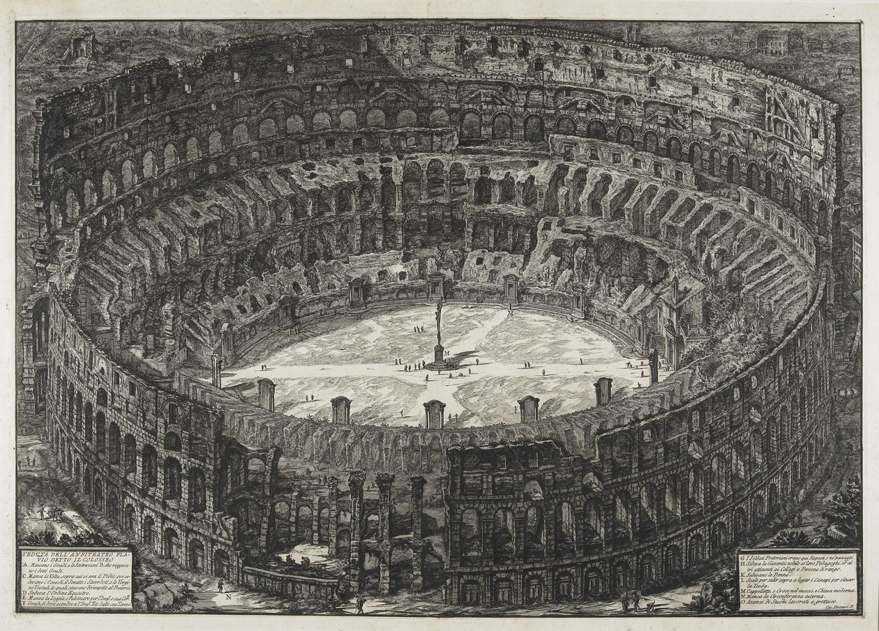 Udsigt over det flaviske amfiteater, kaldet Colosseum, fra "Udsigt over Rom" af Giovanni Battista Piranesi