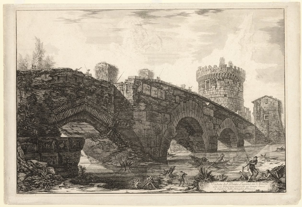 Udsigt over Ponte Lugano på Anio, fra Udsigt over Rom af Giovanni Battista Piranesi
