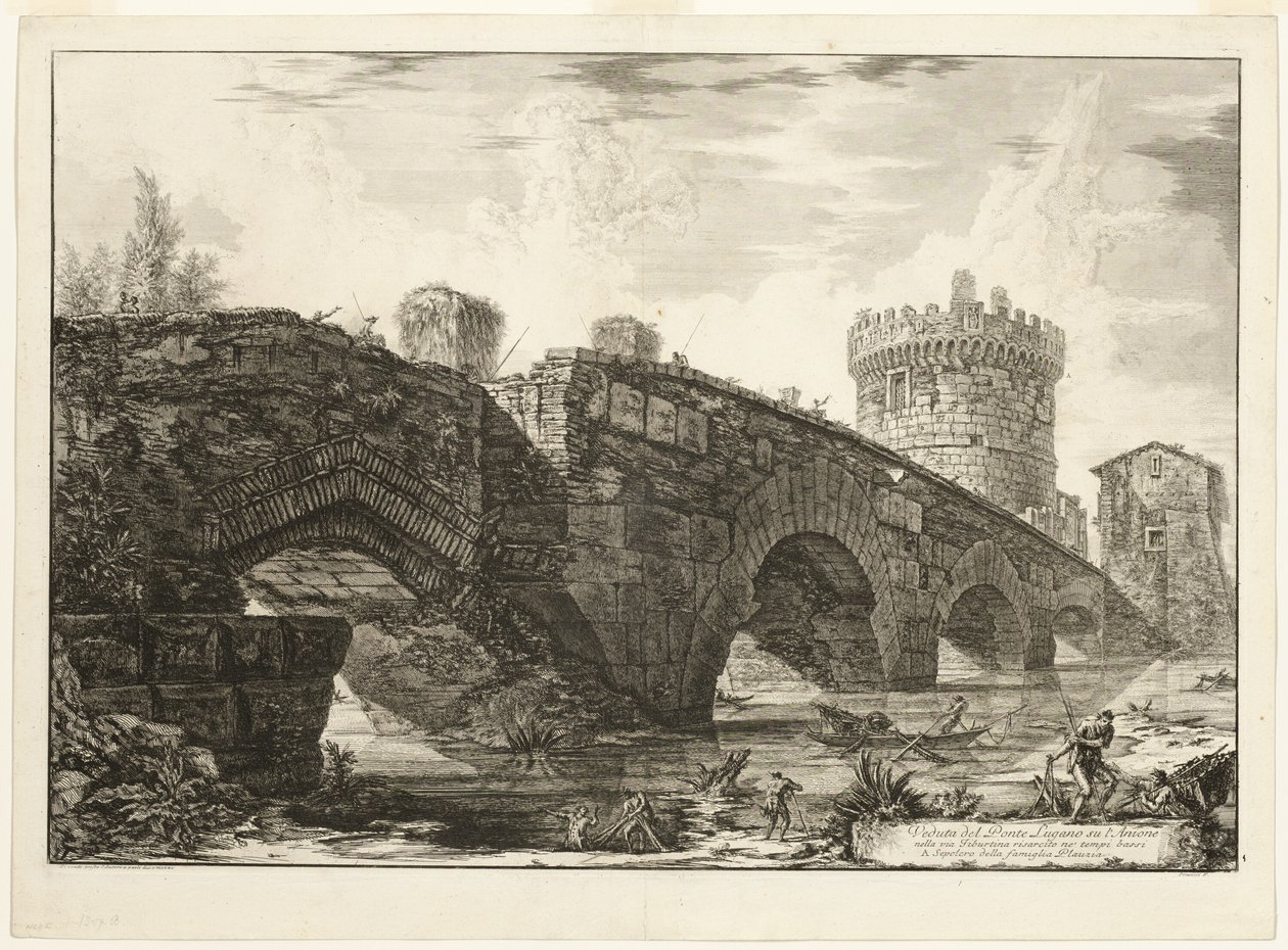 Udsigt over Ponte Lugano på Anio, fra Udsigt over Rom af Giovanni Battista Piranesi