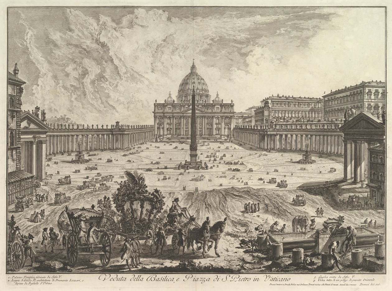 Udsigt over Peterskirken og Piazza i Vatikanet, fra Vedute di Roma Roman Vie ..., ca. 1748. af Giovanni Battista Piranesi