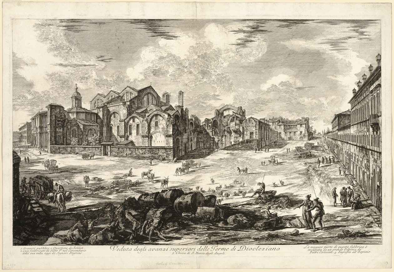 Udsigt over synlige rester af Diocletians bade, fra udsigt over Rom af Giovanni Battista Piranesi