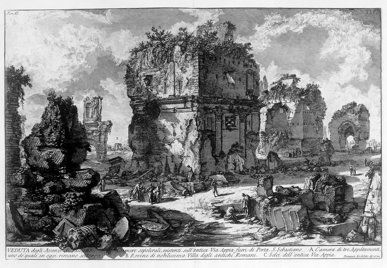 Udsigt over en grav på Via Appia i Rom. Tegning af Giovanni Piranesi (kendt som Piranese) (1720-1778). 1756 af Giovanni Battista Piranesi