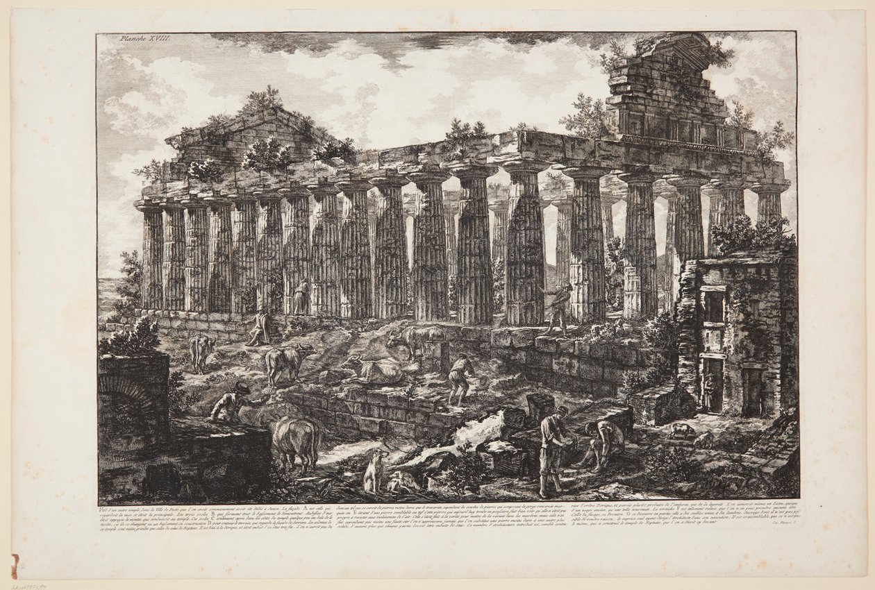 Udsigt over et andet tempel i byen Paestum, som almindeligvis menes at have været viet til Juno [...] af Giovanni Battista Piranesi