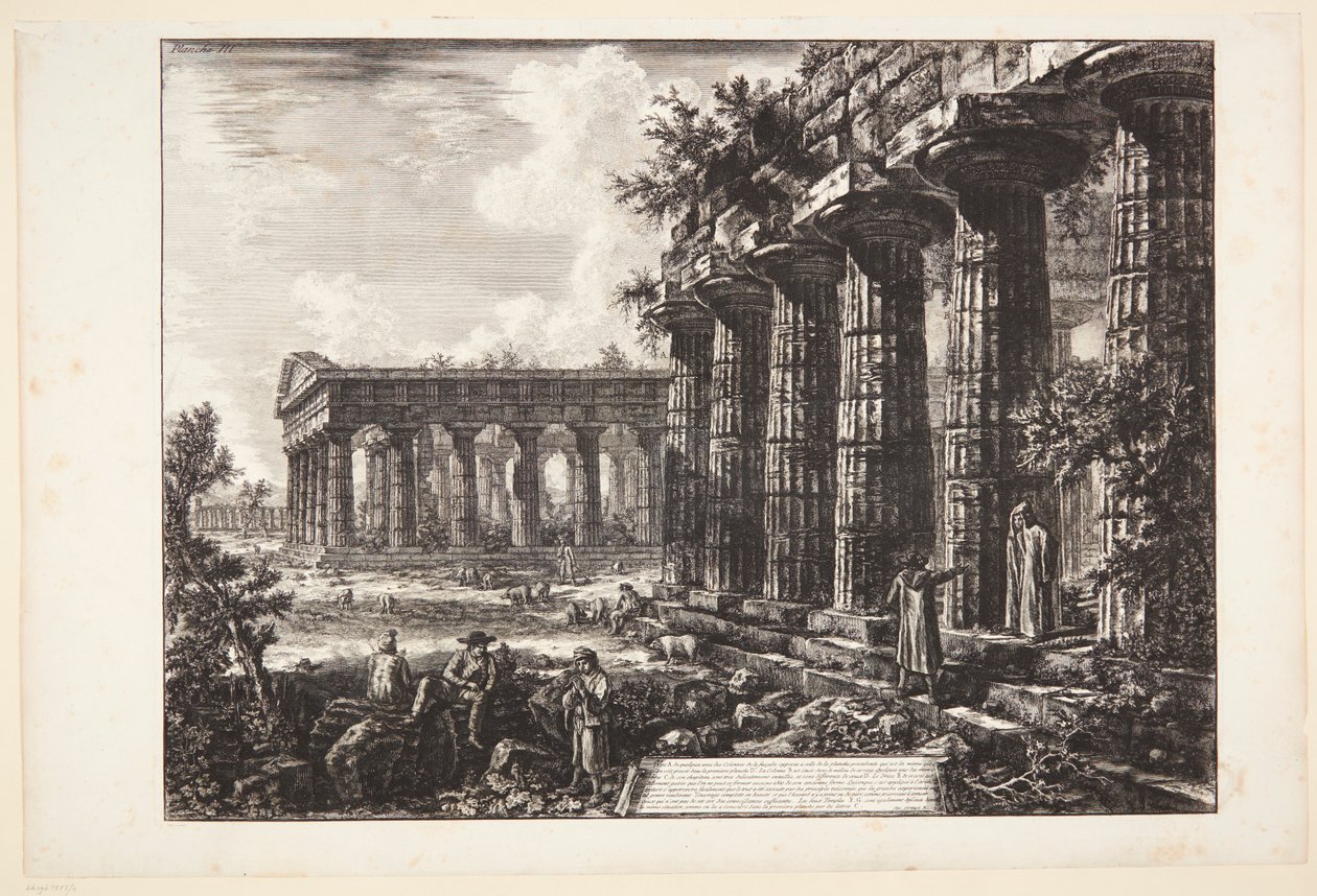 Udsigt til nogle søjler på facaden over for den, der er vist på den foregående tavle af Giovanni Battista Piranesi