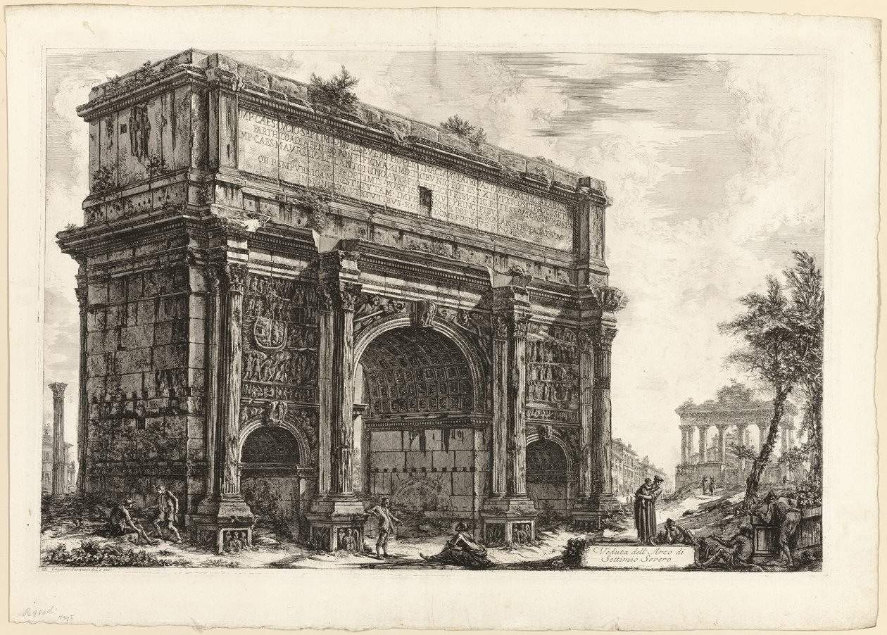 Udsigt over Septimius Severus bue, fra udsigt over Rom af Giovanni Battista Piranesi