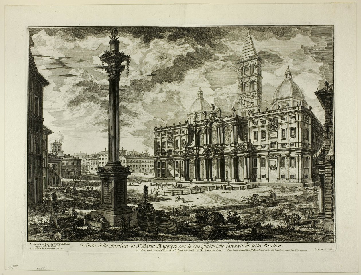 Udsigt over basilikaen S. Maria Maggiore med dens to flankerende vinger, fra udsigt over Rom af Giovanni Battista Piranesi