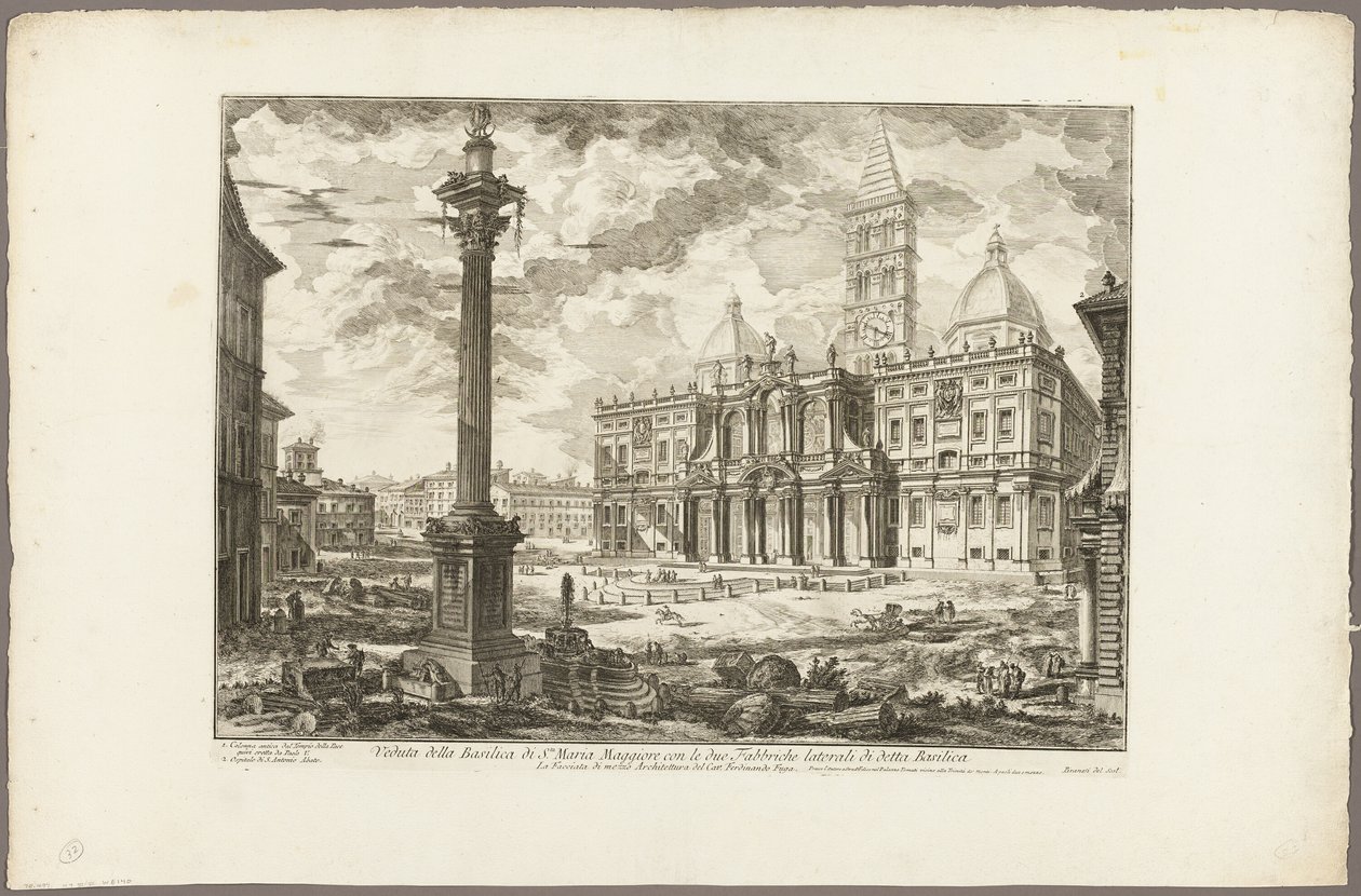 Udsigt over basilikaen S. Maria Maggiore med dens to flankerende vinger, fra udsigt over Rom af Giovanni Battista Piranesi