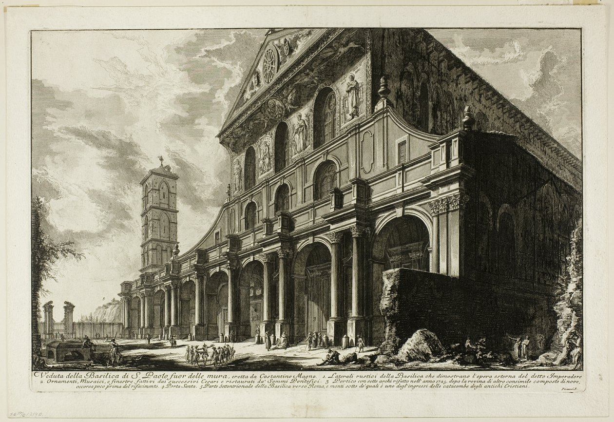 Udsigt over basilikaen S. Paolo fuori delle Mura [St. Paul uden for Murene], bygget af Konstantin den Store, fra Udsigt over Rom af Giovanni Battista Piranesi