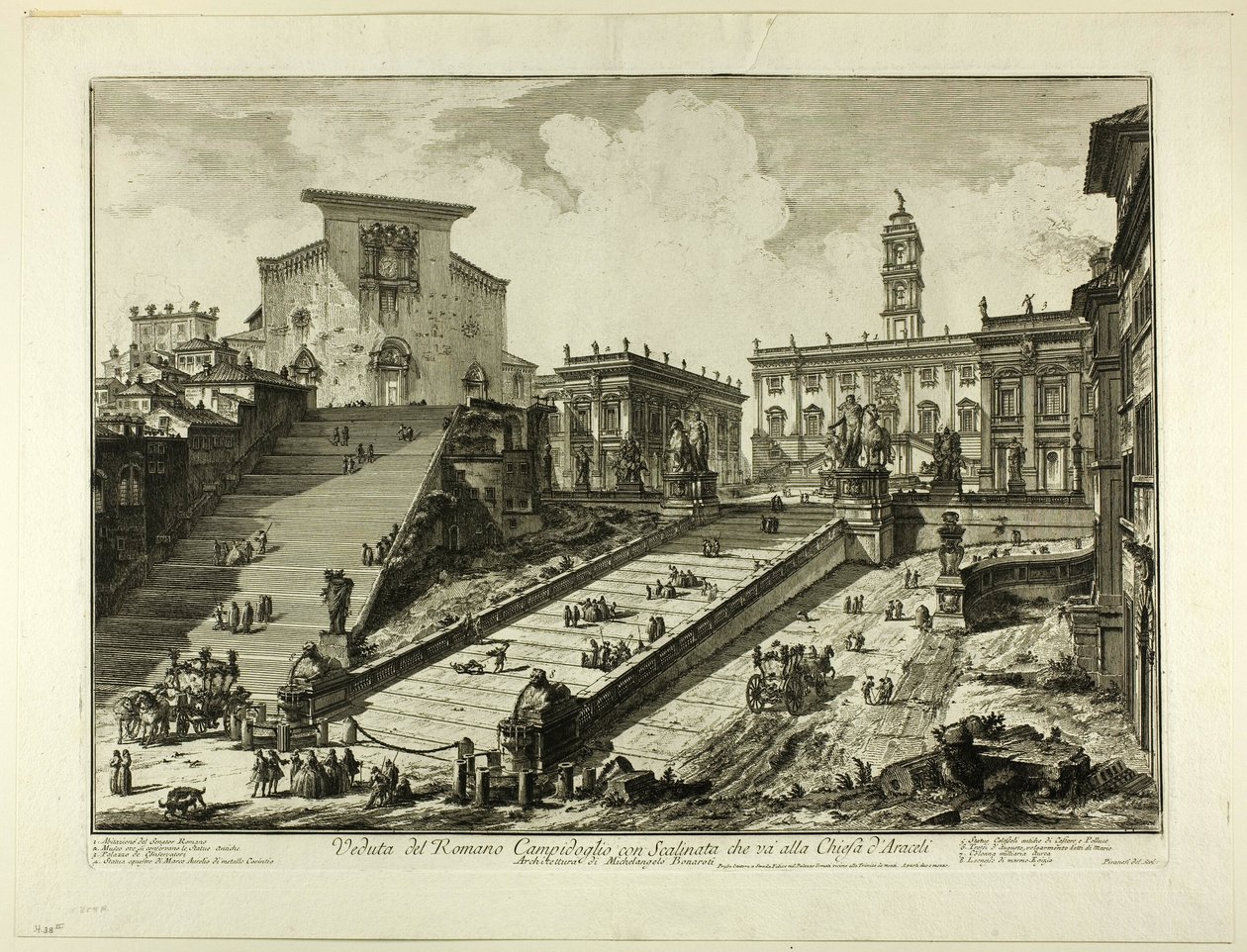 Udsigt over Capitoline Hill med trappen til kirken S. Maria i Aracoeli, fra udsigt over Rom af Giovanni Battista Piranesi