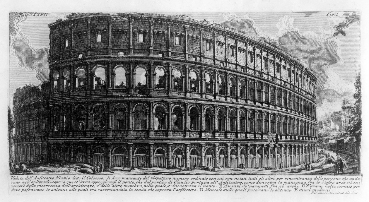 Udsigt over Colisee (Colesseo) i Rom. Tegning af Giovanni Piranesi (kendt som Piranese) (1720-1778). 1756 af Giovanni Battista Piranesi