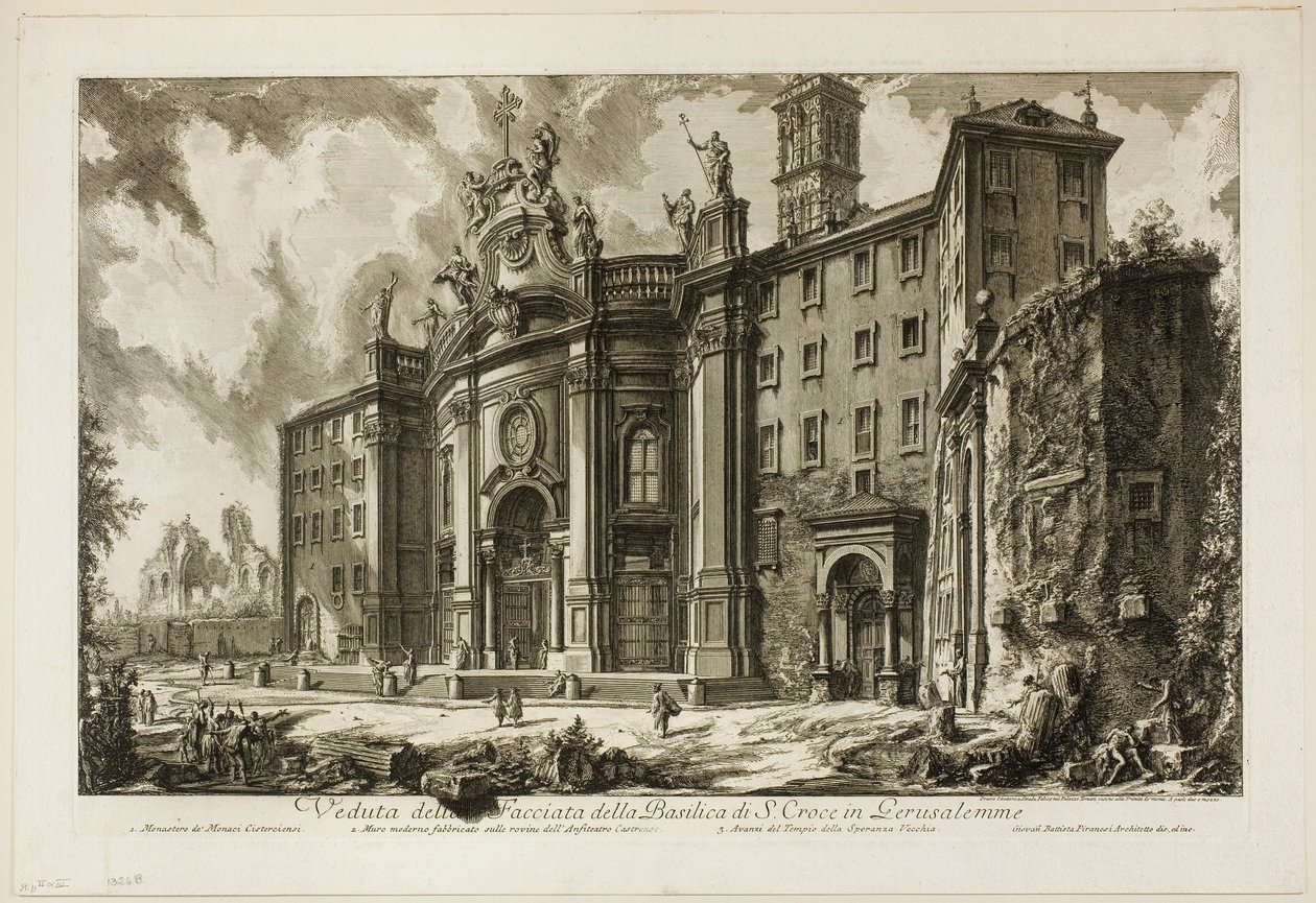 Udsigt over facaden af basilikaen S. Croce i Gerusalemme [det hellige kors i Jerusalem], fra udsigt over Rom af Giovanni Battista Piranesi