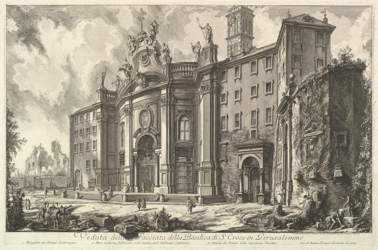 Udsigt over facaden af basilikaen S. Croce i Gerusalemme [det hellige kors i Jerus..., ca. 1750. af Giovanni Battista Piranesi