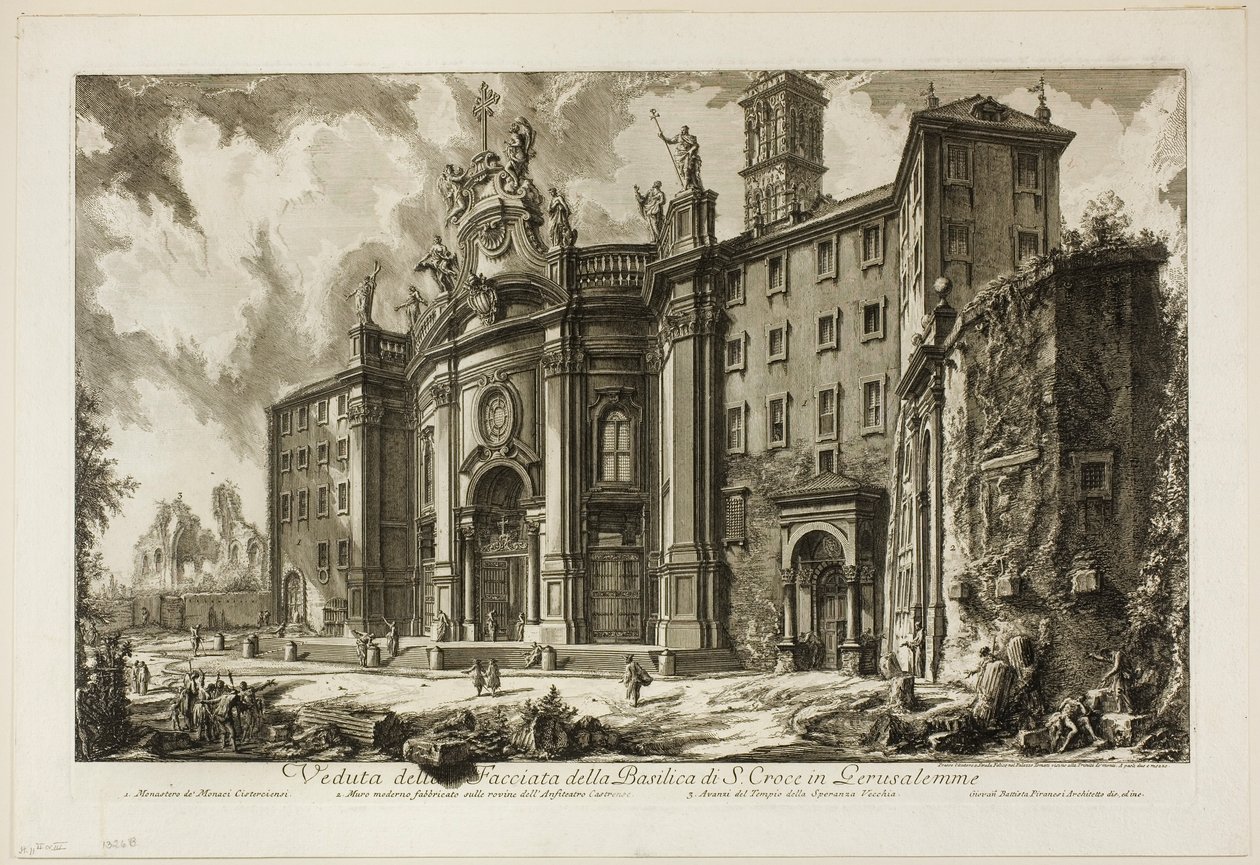 Udsigt over facaden af basilikaen S. Croce i Gerusalemme [det hellige kors i Jerusalem], fra udsigt over Rom af Giovanni Battista Piranesi