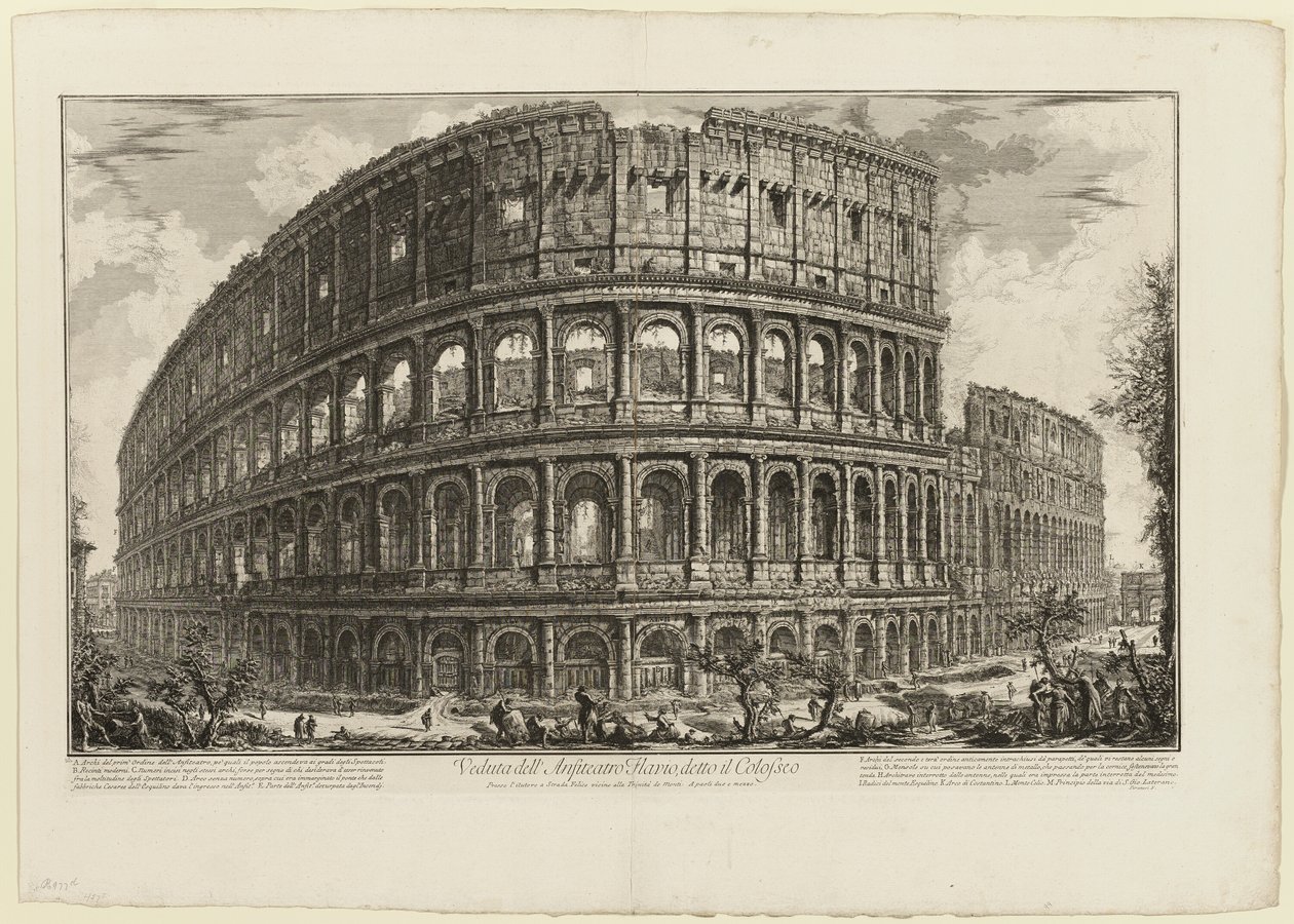 Udsigt over det flaviske amfiteater, kaldet Colosseum, fra udsigt over Rom af Giovanni Battista Piranesi