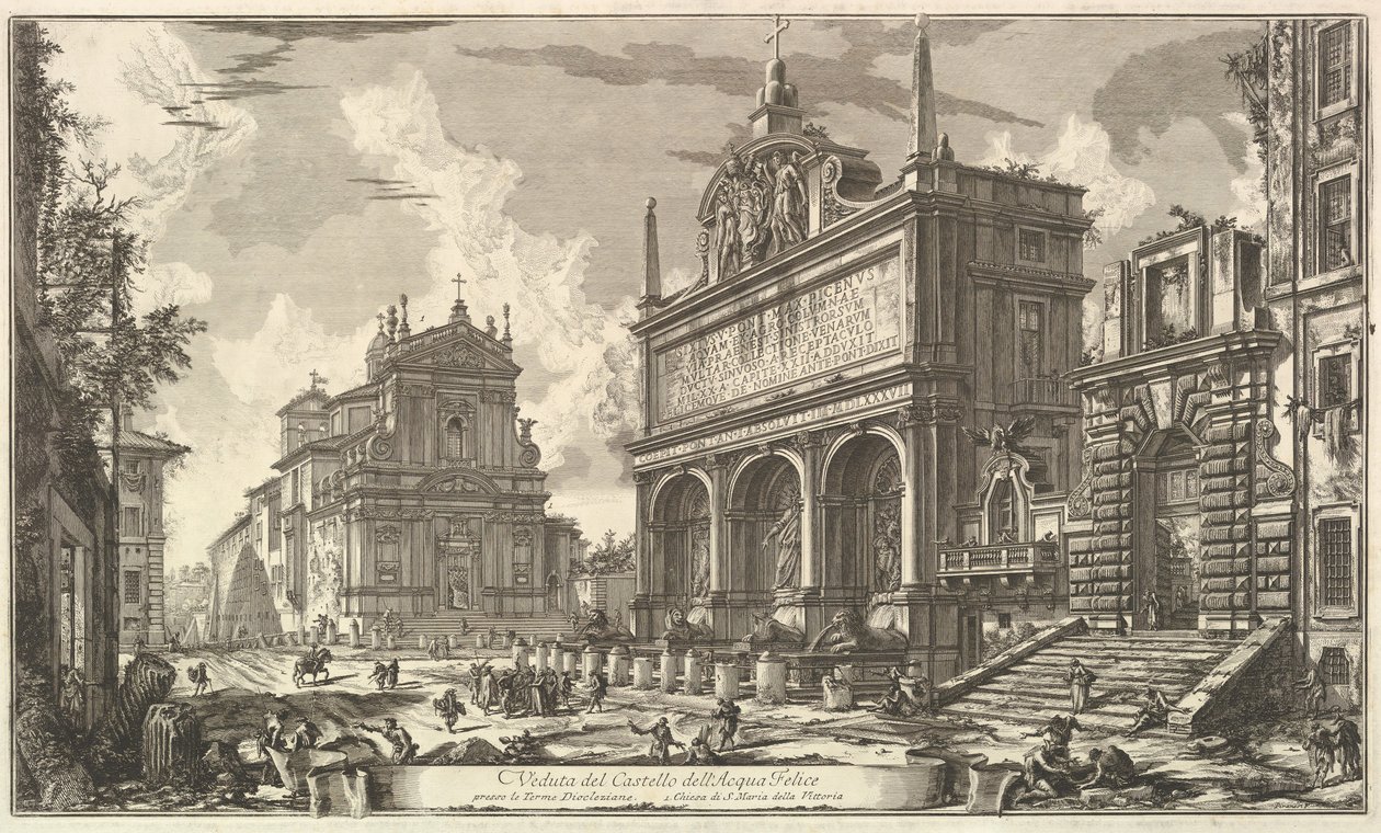 Udsigt over Fountainhead af Acqua Felice...., fra Vedute di Roma Roman Views, ca. 1751. af Giovanni Battista Piranesi
