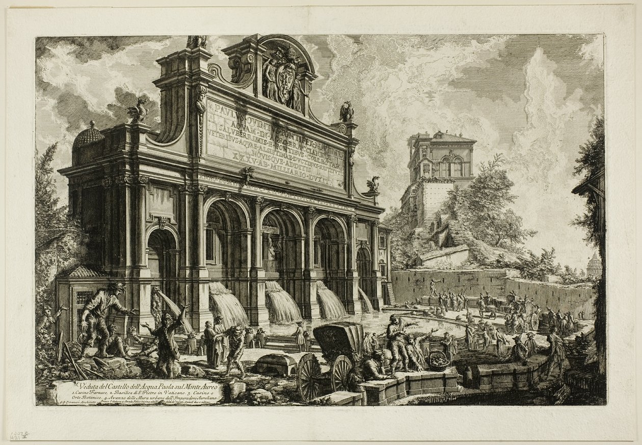 Udsigt over Fontænehovedet af Acqua Paola på Monte Aureo, fra Udsigt over Rom af Giovanni Battista Piranesi