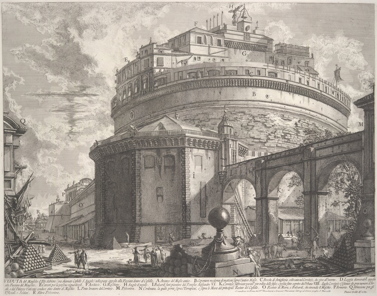Udsigt over kejser Hadrians mausoleum nu kaldet Castel S. Angelo..., ca. 1756. af Giovanni Battista Piranesi