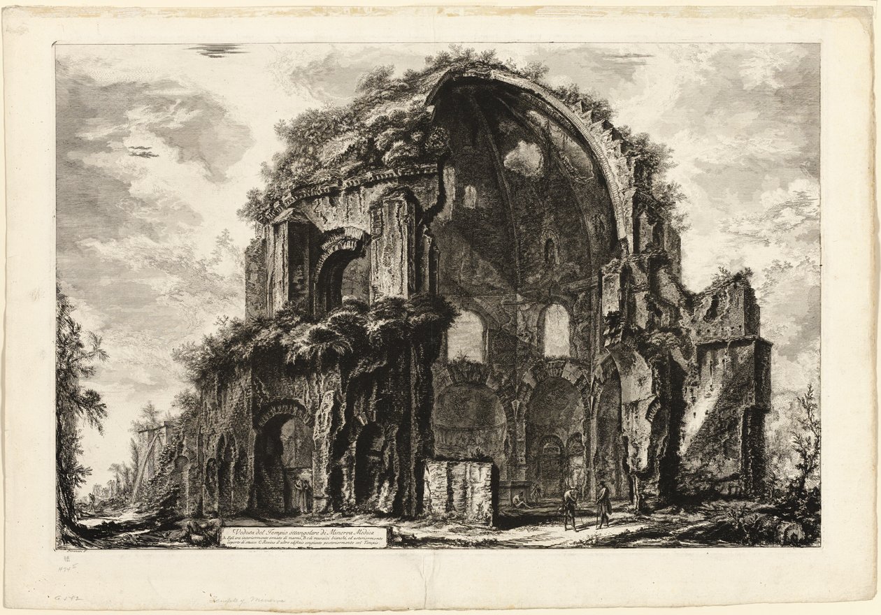 Udsigt over Minerva Medicas ottekantede tempel fra udsigt over Rom af Giovanni Battista Piranesi