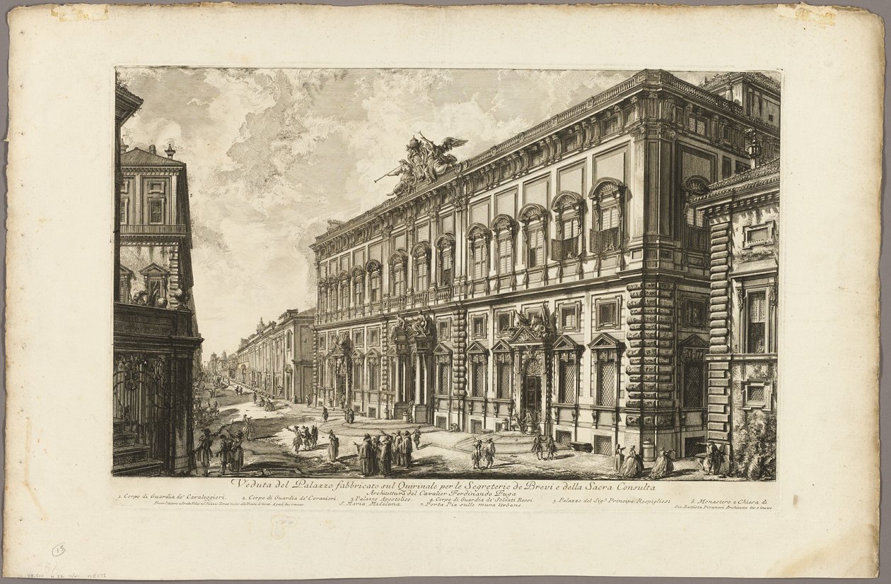 Udsigt over Palazzo della Consulta om det quirinale hus det pavelige sekretariat fra udsigt over Rom af Giovanni Battista Piranesi