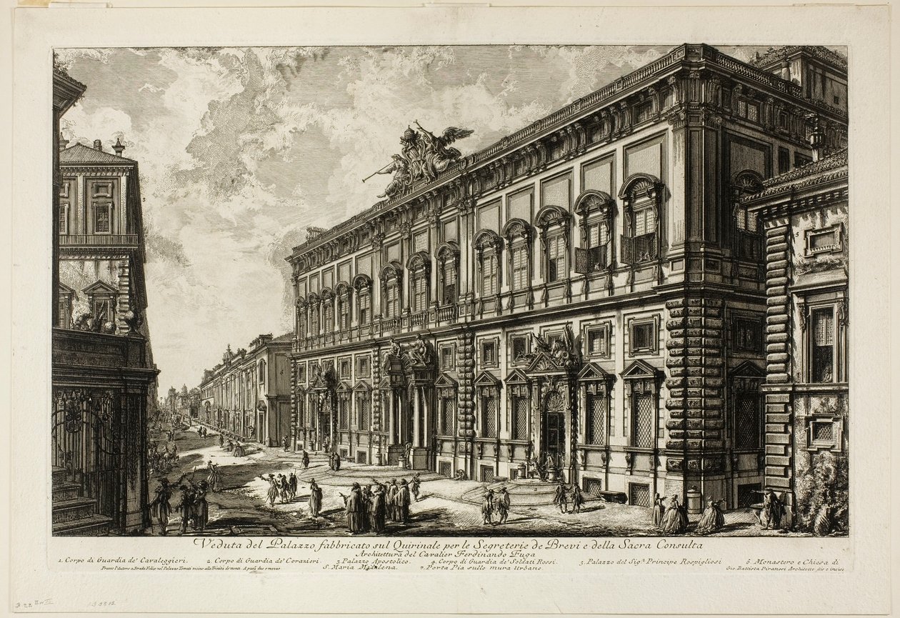 Udsigt over Palazzo della Consulta på Quirinalen, der huser det pavelige sekretariat, fra Udsigt over Rom af Giovanni Battista Piranesi