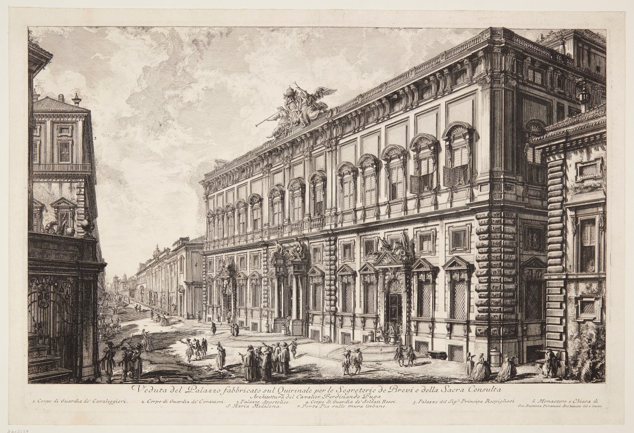 Udsigt over Palazzo della Consulta på Quirinalen, der huser det pavelige sekretariat af Giovanni Battista Piranesi