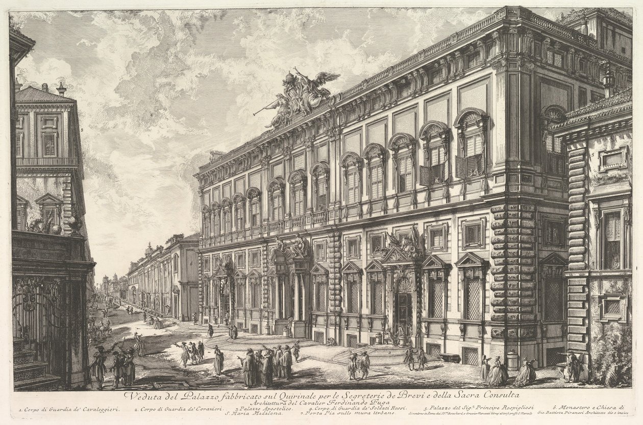 Udsigt over Palazzo della Consulta på Quirinalen, der huser det pavelige sekretariat, f..., ca. 1760-78. af Giovanni Battista Piranesi