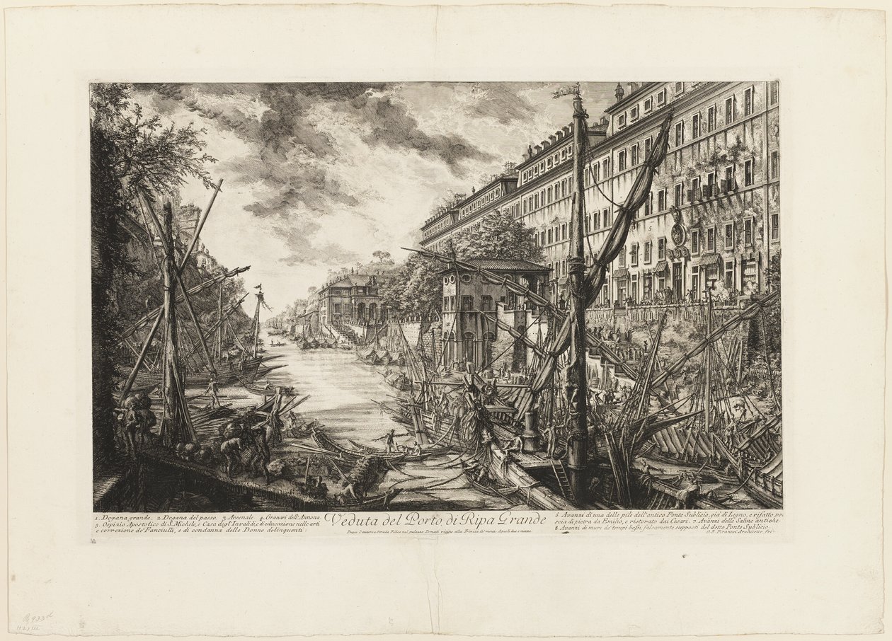 Udsigt over havnen i Ripa Grande, fra udsigt over Rom af Giovanni Battista Piranesi