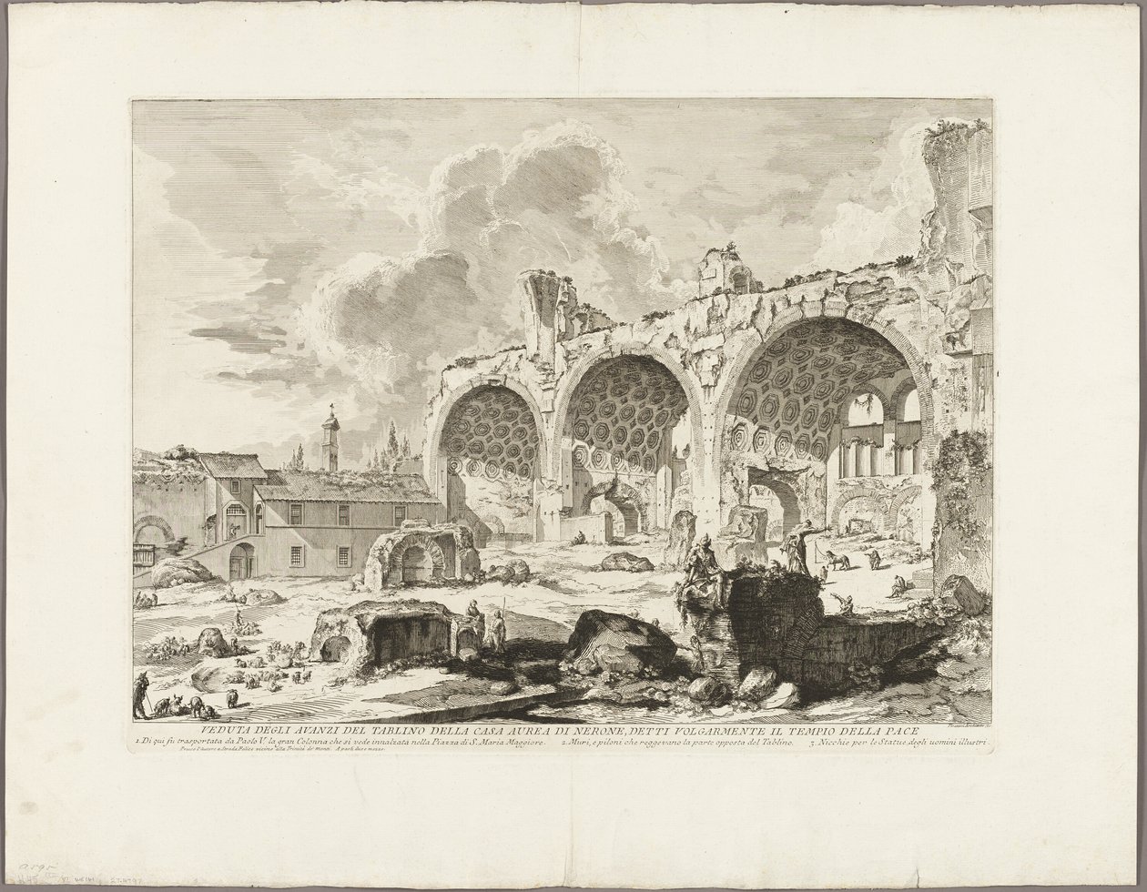 Udsigt over resterne af spisestuen i Neros Gyldne Hus, almindeligvis kaldet Fredens Tempel, fra Udsigt over Rom af Giovanni Battista Piranesi