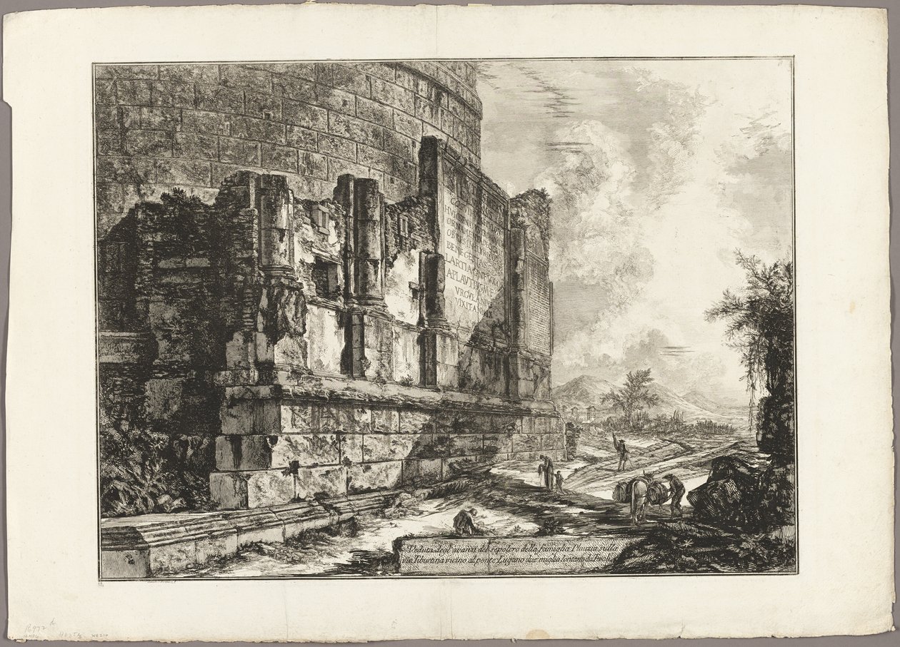 Udsigt over resterne af Plautii-graven på Via Tiburtina, nær Ponte Lugano, to miles væk fra Tivoli, fra udsigt over Rom af Giovanni Battista Piranesi