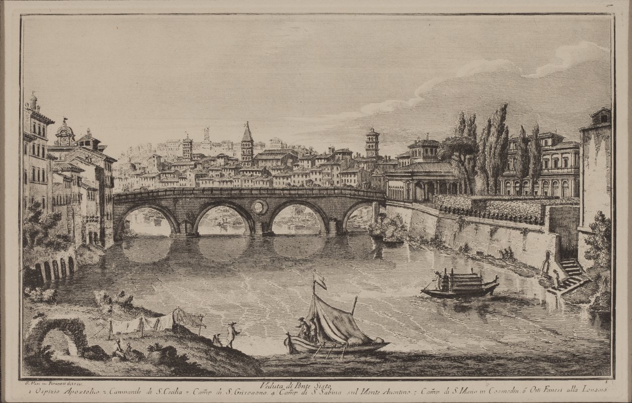 Udsigt over Sisto-broen, ca. 1778-92 (radering) af Giovanni Battista Piranesi