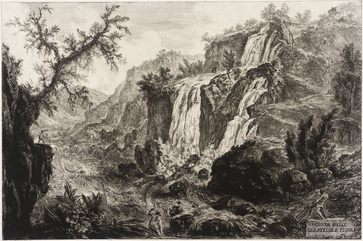 Udsigt over det lille vandfald og strygene, Tivoli af Giovanni Battista Piranesi