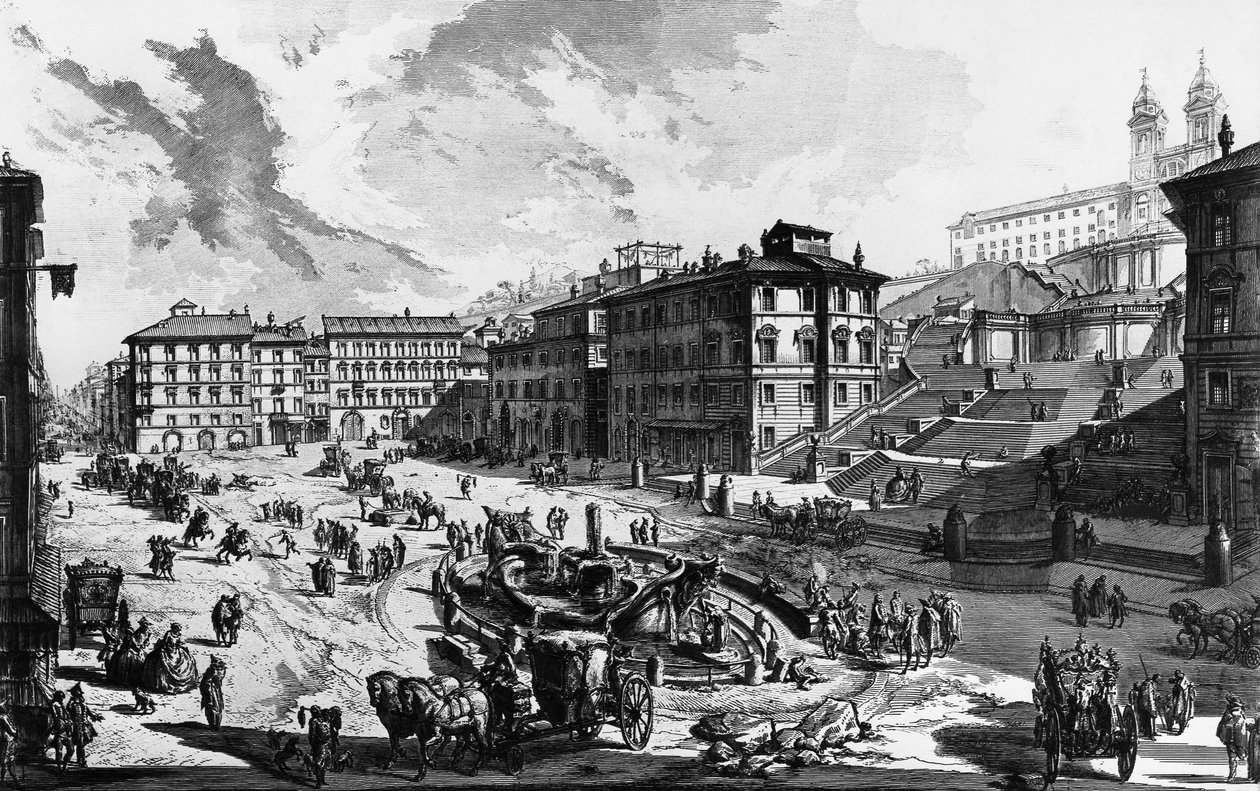 Näkymä Espanjalaisille portaille Roomassa, Italiassa af Giovanni Battista Piranesi