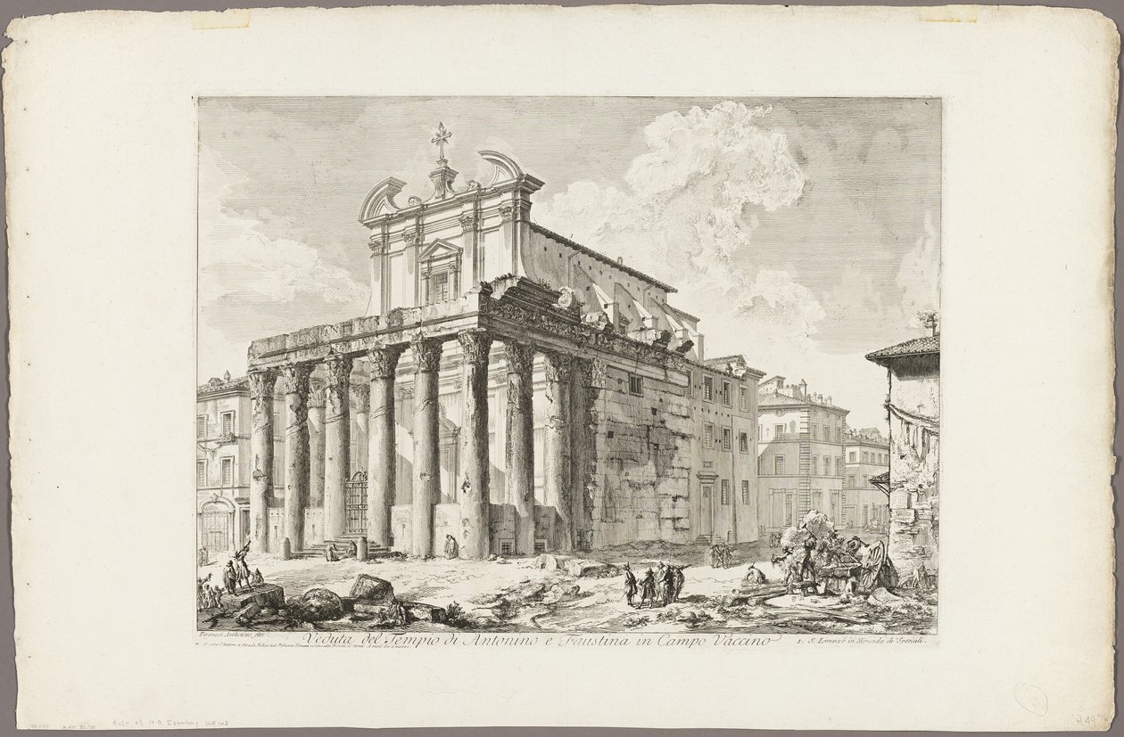 Udsigt over Antoninus og Faustinas tempel i Forum Romanum, fra Udsigt over Rom af Giovanni Battista Piranesi
