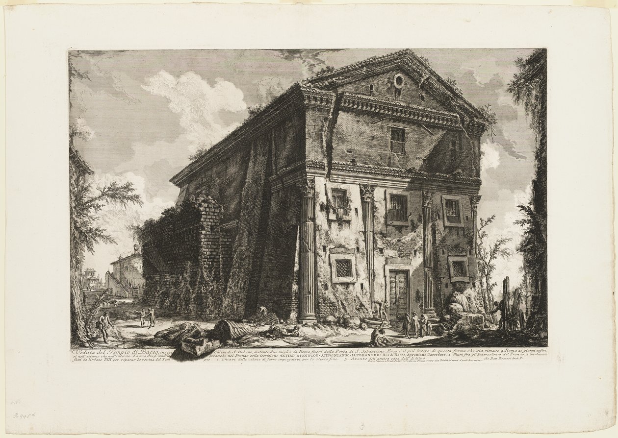 Udsigt over Bacchus-templet, nu kirken S. Urbano, to miles væk fra Rom, ud over Porta S. Sebastiano, fra Udsigt over Rom af Giovanni Battista Piranesi