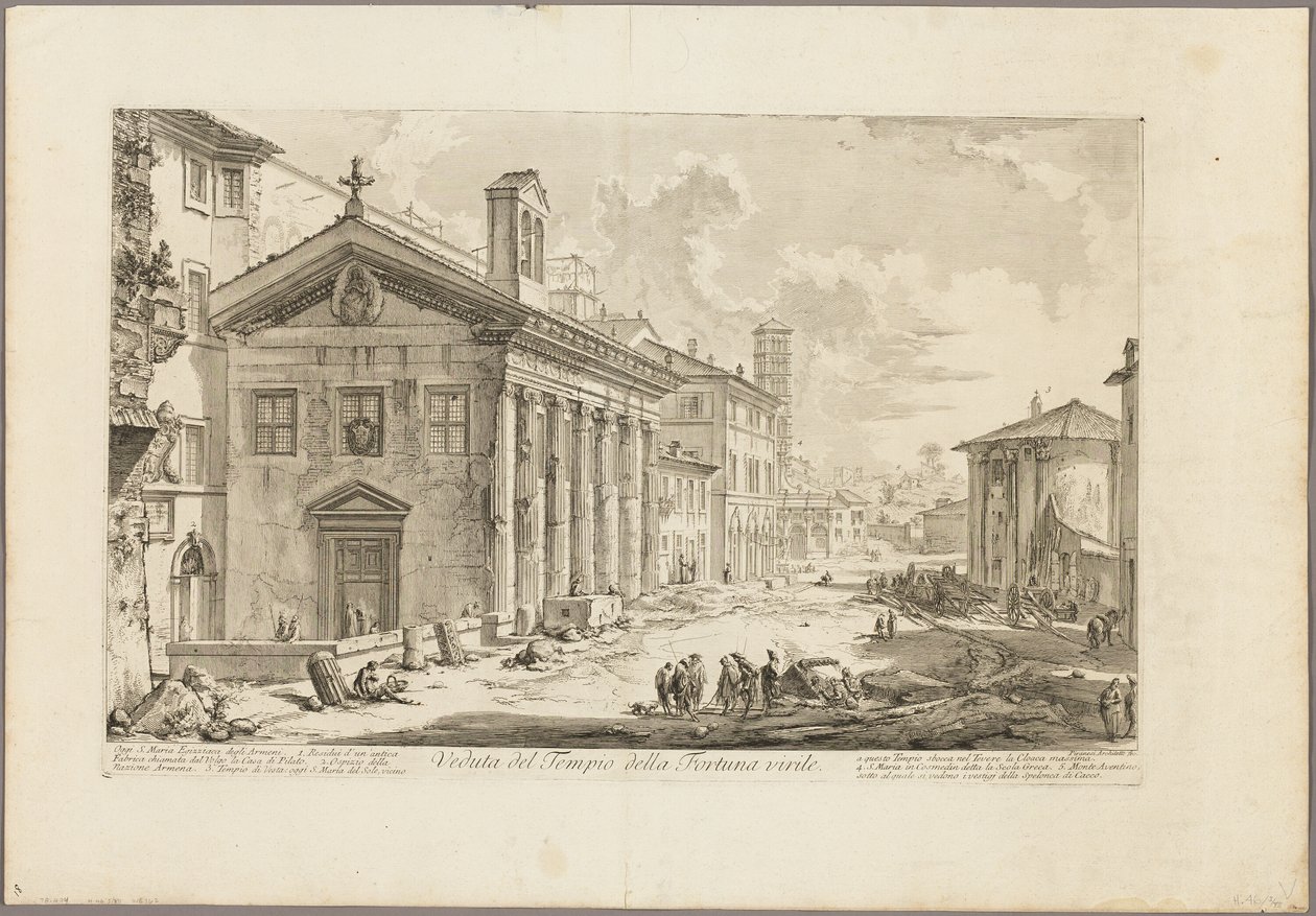 Udsigt over Temple of Fortuna Virilis. Nu den armenske kirke S. Maria Egiziaca, fra Udsigt over Rom af Giovanni Battista Piranesi