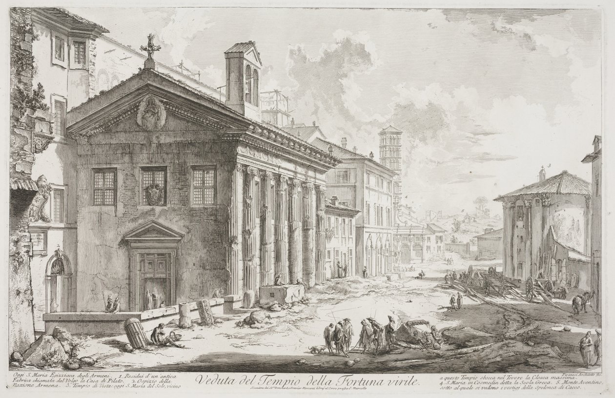 Udsigt over Temple of Fortuna Virilis, nu den armenske kirke S. Maria Egiziaca, ca. 1760-78 (radering) af Giovanni Battista Piranesi