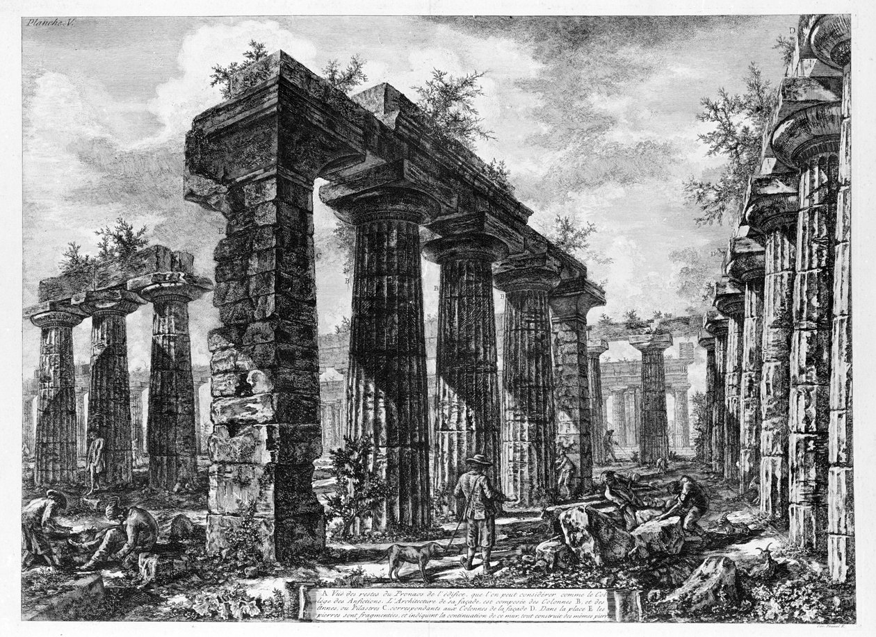 Udsigt over templerne i Paestum (litho) af Giovanni Battista Piranesi