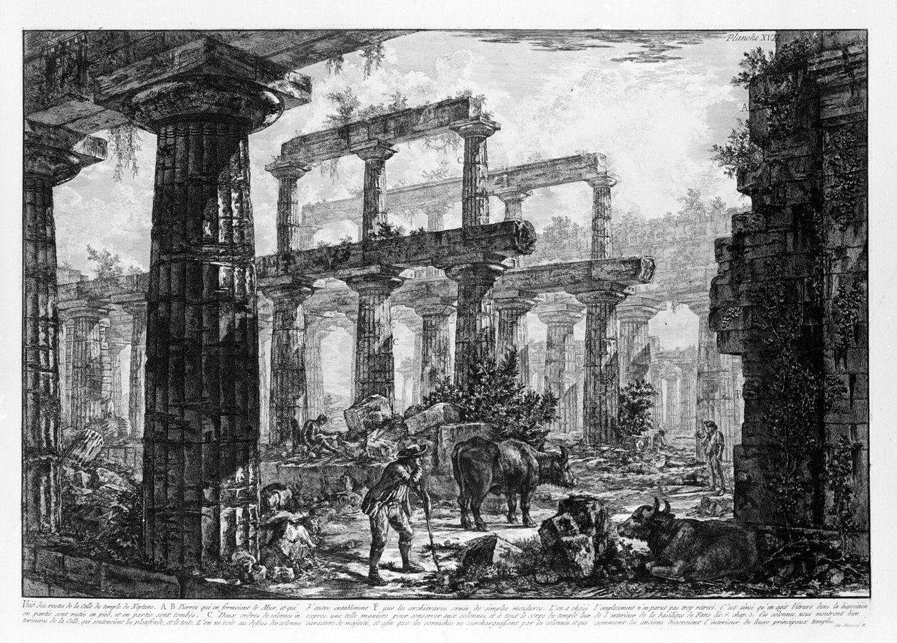 Udsigt over templerne i Paestum (litho) af Giovanni Battista Piranesi