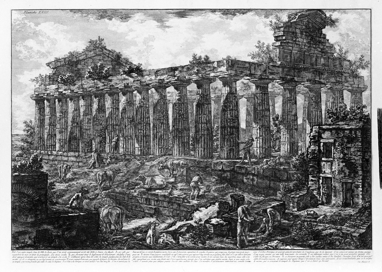 Udsigt over templerne i Paestum (litho) af Giovanni Battista Piranesi